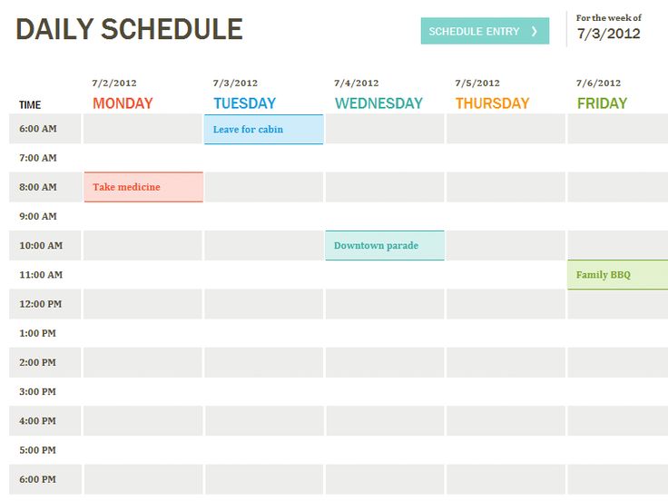 Day Planner Hour Schedule