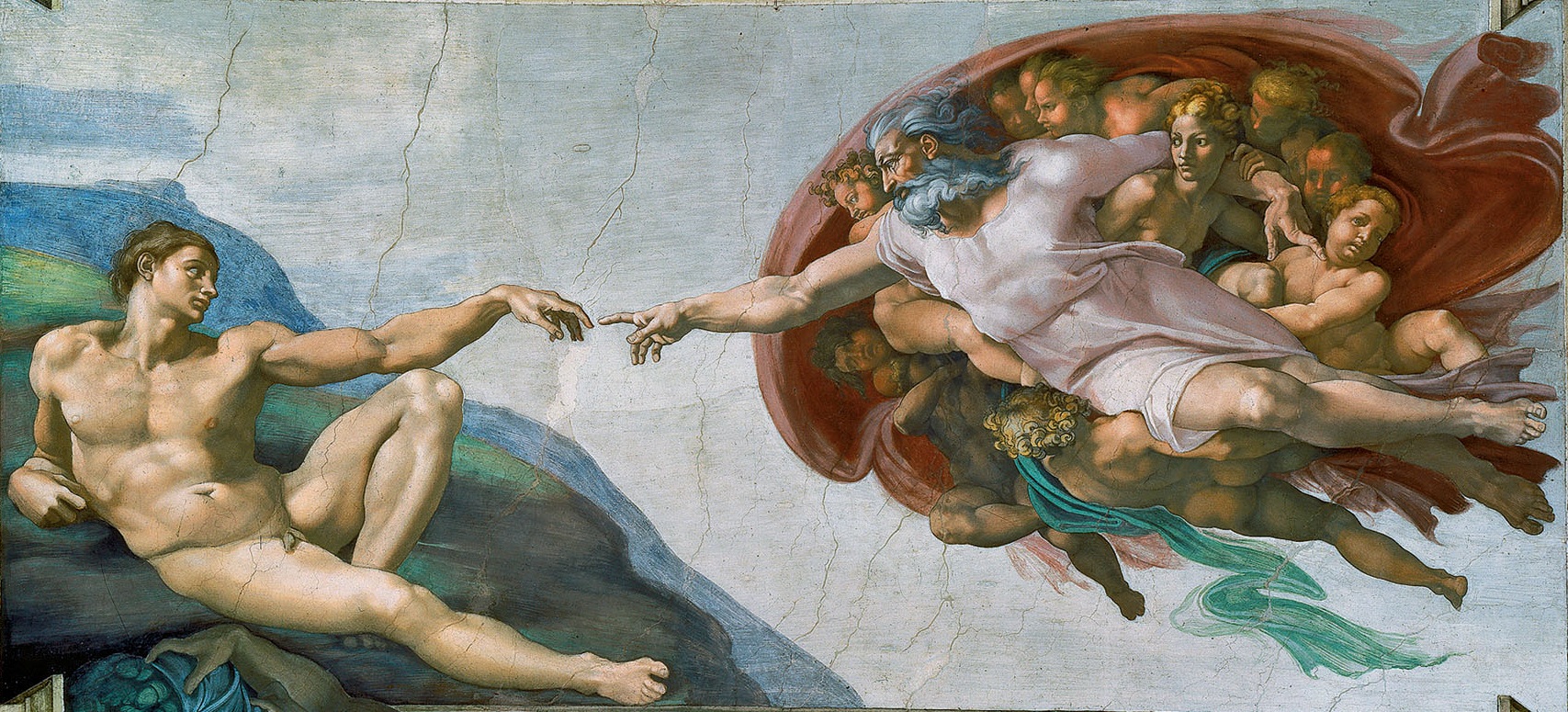 The Creation of Adam fresco painting by Michelangelo