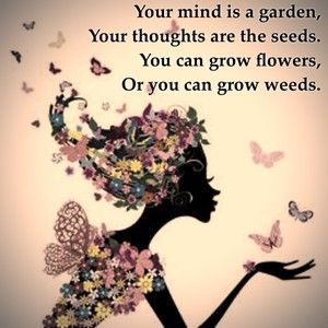 Your mind is a garden, your thoughts are the seeds, you can grow flowers, or you can grow weeds