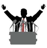 Politician on the Podium with microphones
