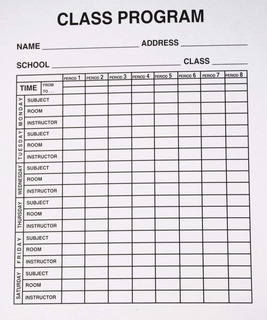 Class Program Time Schedual Chart