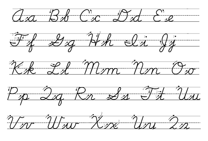 Cursive Capital Uppercase and lowercase small letters